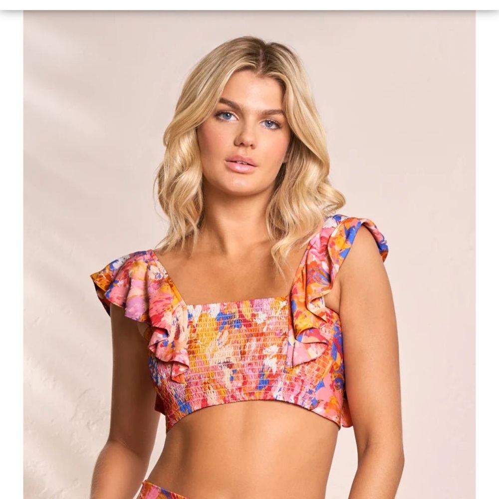 Maaji Womens Supernova Peplum Beachwear Crop Top Floral Ruffle Crop Top — image 2 of 8